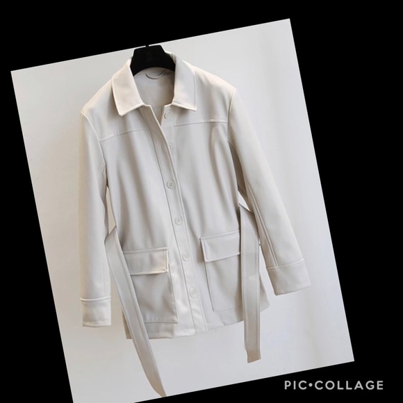 SOLD!! Ivory Faux Leather Jacket - Picture 2 of 4